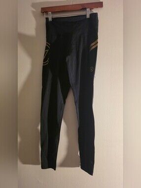 Virus Black Compression Leggings with Gold Stripe Accents